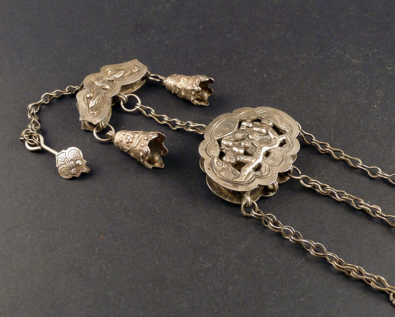 Old Chinese silver chatelaine pendant - ethnicadornment