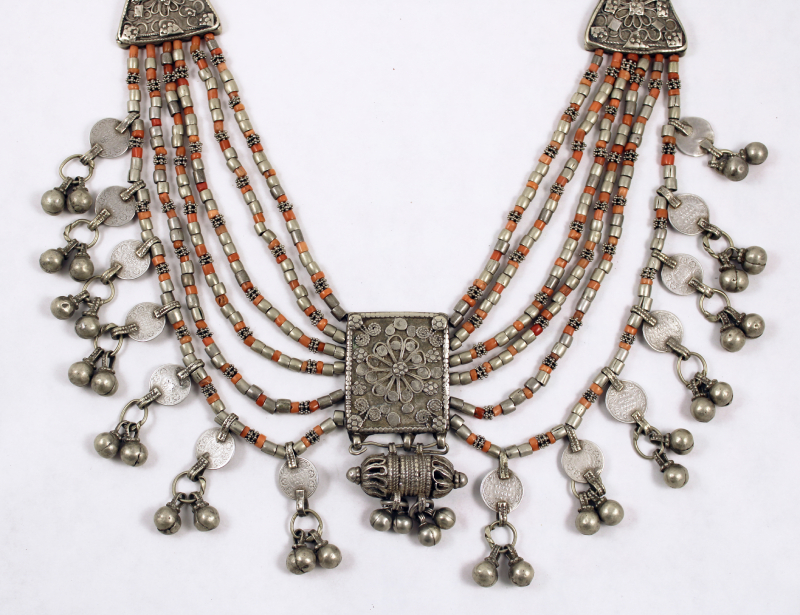 Coral & Silver Multi-strand Yemen Necklace 