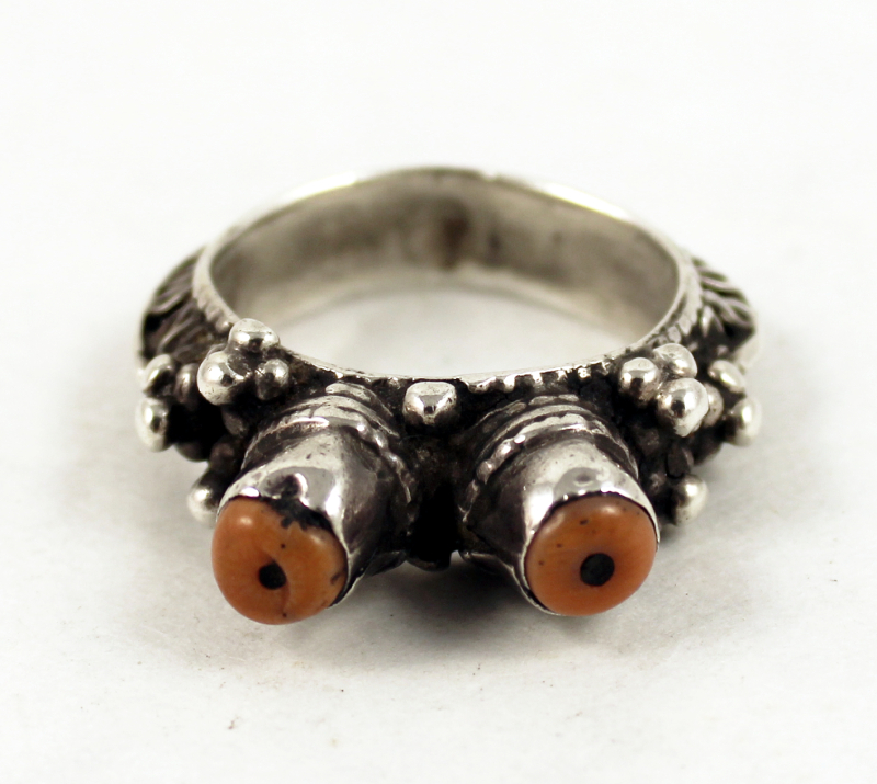 Silver and coral Yemeni ring