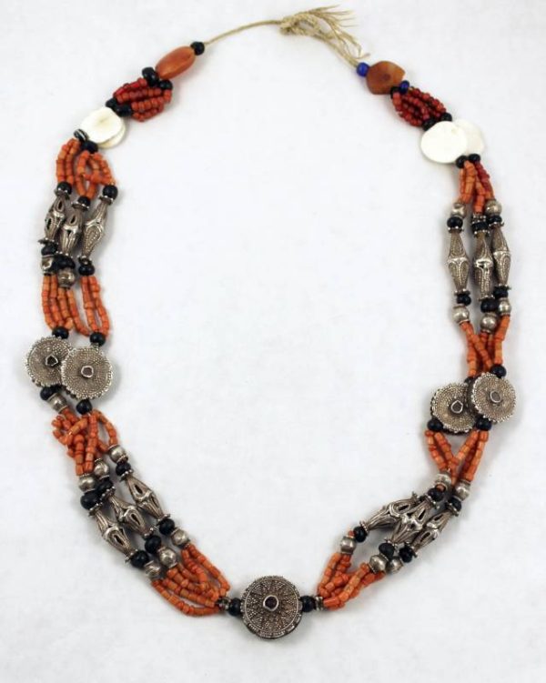 Coral and silver tajik necklace