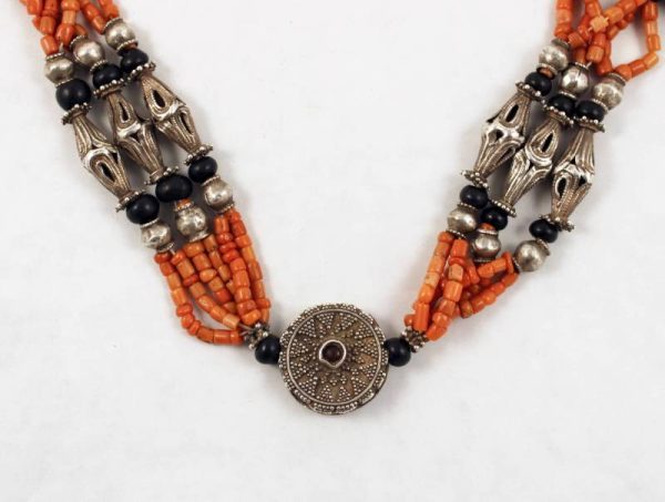 Coral and silver tajik necklace