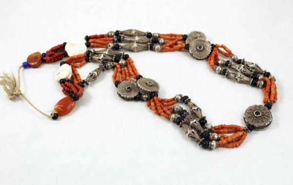 Coral and silver tajik necklace