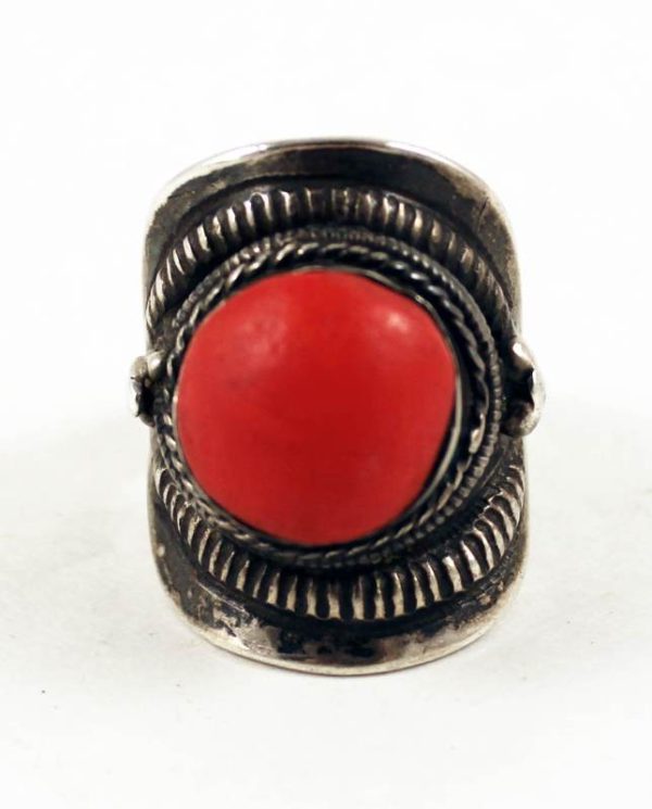 silver and glass Tibetan ring