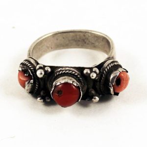 coral and silver ring tibet