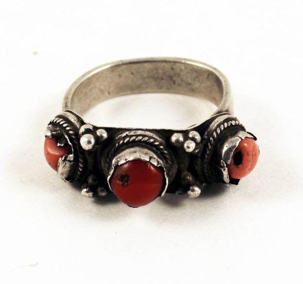 coral and silver ring tibet