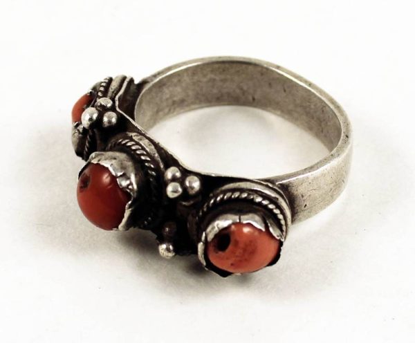 coral and silver ring tibet