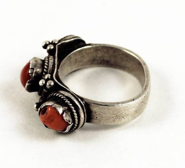 coral and silver ring tibet