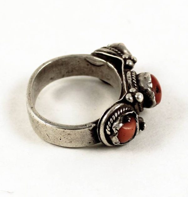 coral and silver ring tibet